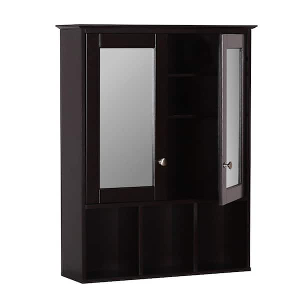 23.6 in. W x 7.5 in. D x 30.4 in. H Oversized Bathroom Storage Wall Cabinet with Adjustable Shelves and Mirror, Espresso