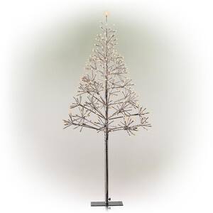 53/61 in. Tall Indoor/Outdoor Artificial Christmas Tree with LED Lights, Silver