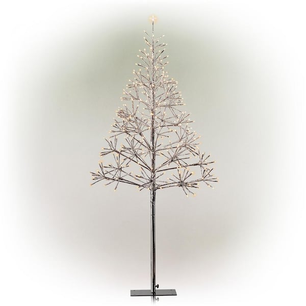 Alpine Corporation 53 61 In Tall Indoor Outdoor Artificial Tree With Led Lights Silver Crd111s Sl The Home Depot Alpine Corporation 53 61 In Tall, Outdoor Lighted Trees Artificial