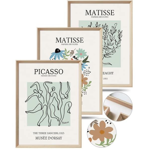 3 pieces Framed Matisse Picasso Green Poster 16 in. x 12 in.