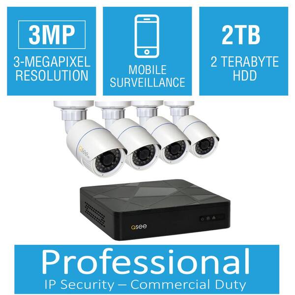 Q-SEE 4-Channel 3MP 2TB Full HD IP Surveillance System with (4) 3MP Bullet Cameras