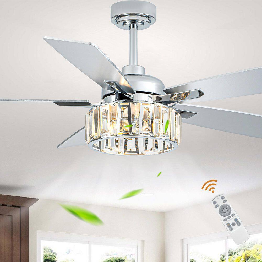Luminelle 52 in. Indoor Chrome and Silver Crystal Ceiling Fan with Light and Remote, Tiffany 6 Speed Modern Ceiling Fan price history on PriceWatchPro