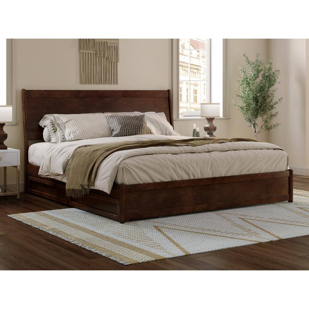Casanova Dark Walnut King Wood Platform Bed with Storage Drawers