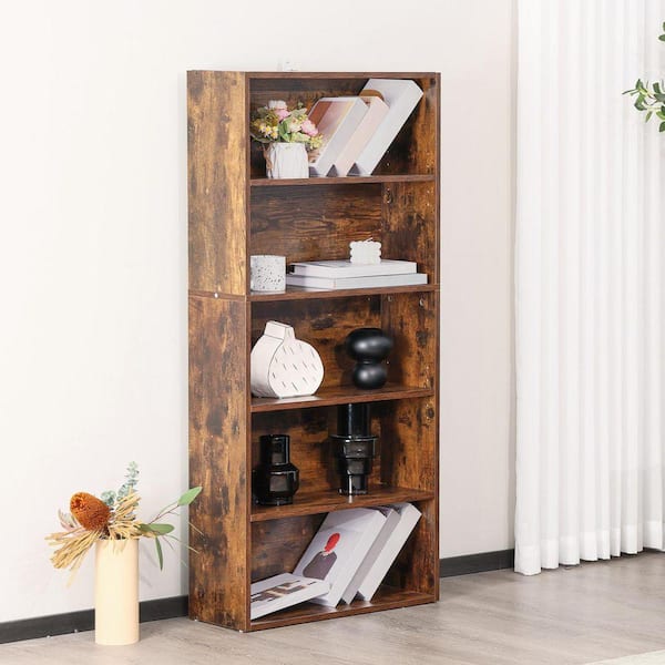 WONDER COMFORT Industrial 53 in. Tall Rustic Brown Wood 5-Shelf