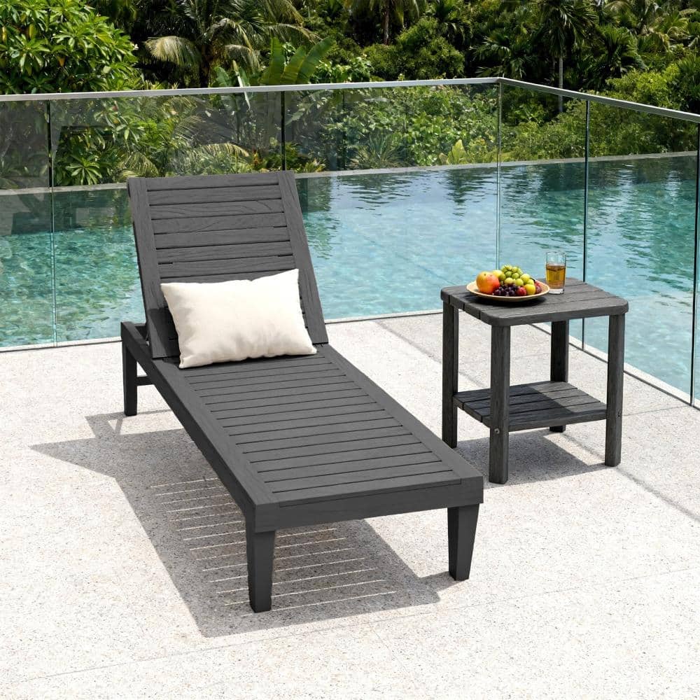 Outdoor Chaise Lounge Set of 2,  Placstic Adjustable Pool Lounge Chair with 5 Positions Backrest, Black price history on PriceWatchPro