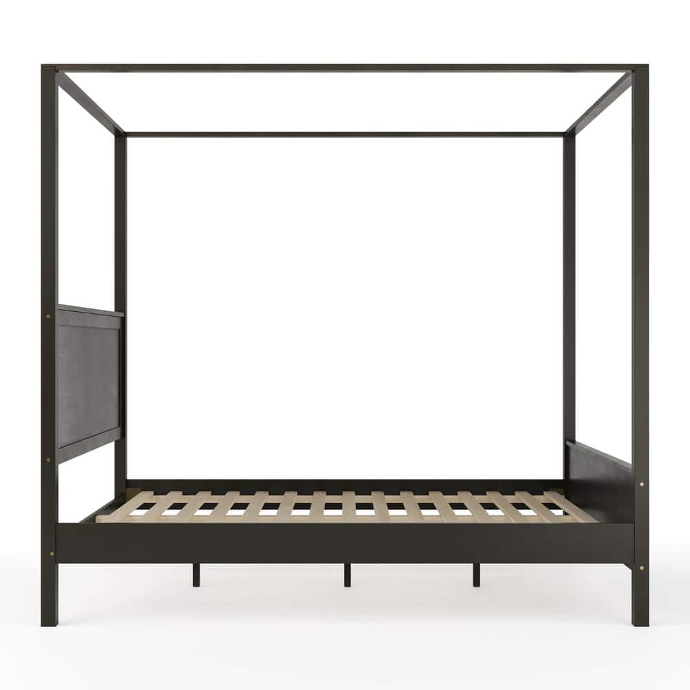 Hayes Dark Gray Queen Canopy Platform Bed with Wood Headboard