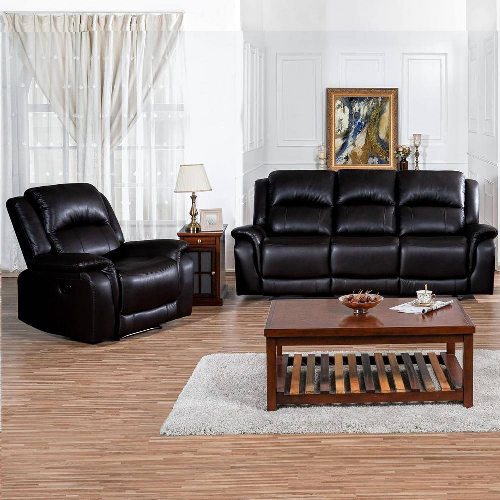 85.82 in. D Rolled Arm Faux Leather Modular Push Back Recliner Sofa and Chair in Espresso -  HOMESTOCK, 85650HD