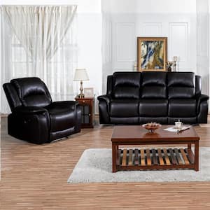 85.82 in. D Rolled Arm Faux Leather Modular Push Back Recliner Sofa and Chair in Espresso