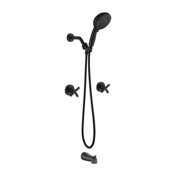 Rain 2-Handle 10-Spray Tub Shower Faucet 1.8 GPM with Pressure Balance in Black (Valve Included)