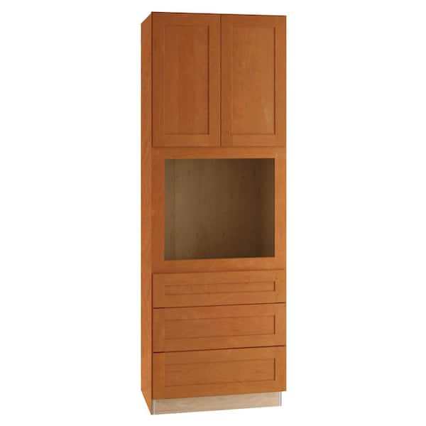 Home Decorators Collection Newport 33 in. W x 24 in. D x 96 in. H Assembled Plywood Double Oven Kitchen Cabinet in Cinnamon with Soft Close