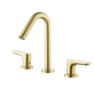 8 in. Widespread Double Handle Bathroom Faucet Modern 3-Hole Stainless Steel Bathroom Basin Taps in Brushed Gold
