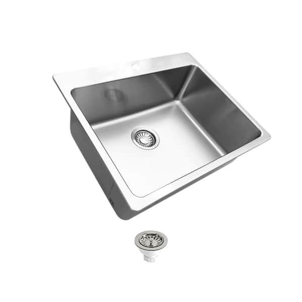 18-Gauge Stainless Steel 24 in. Single Bowl Drop-in Kitchen Sink with basket strainer