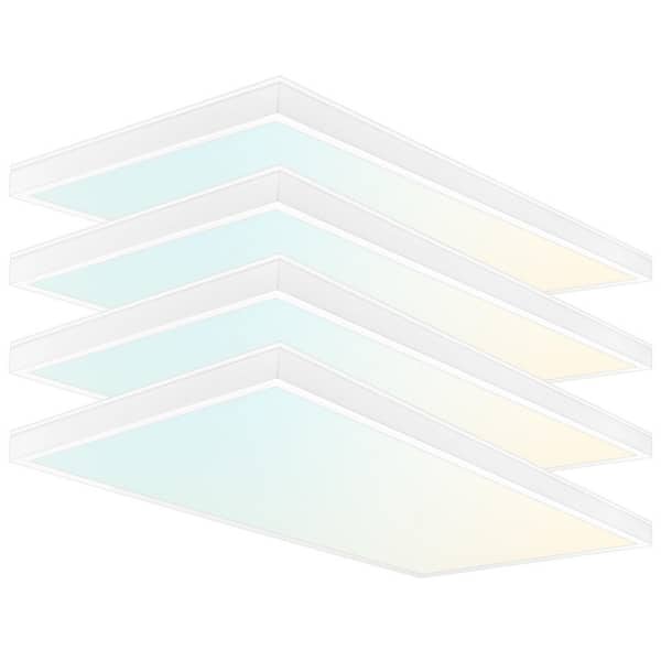 LUXRITE 1 x 2 ft. LED Slim Surface Panel Recessed Light 5CCT 2700K-5000K Dimmable 2000/2650/3300LM 18/24/30W Damp Rated (4-Pack)