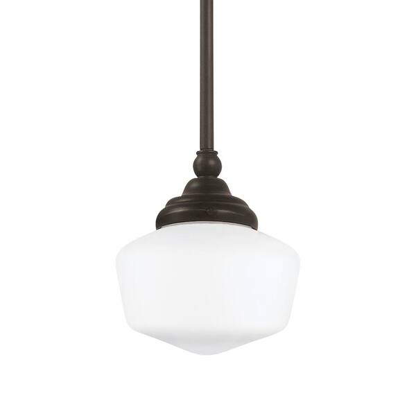 Generation Lighting Academy Small 6.75 in. W. x 7.5 in H. 1-Light Heirloom Bronze Pendant with Satin White Glass Shade