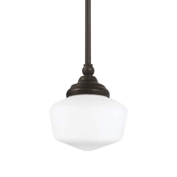Generation Lighting Academy Small 6.75 in. W. x 7.5 in H. 1-Light Heirloom Bronze Pendant with Satin White Glass Shade and Dimmable LED Bulb