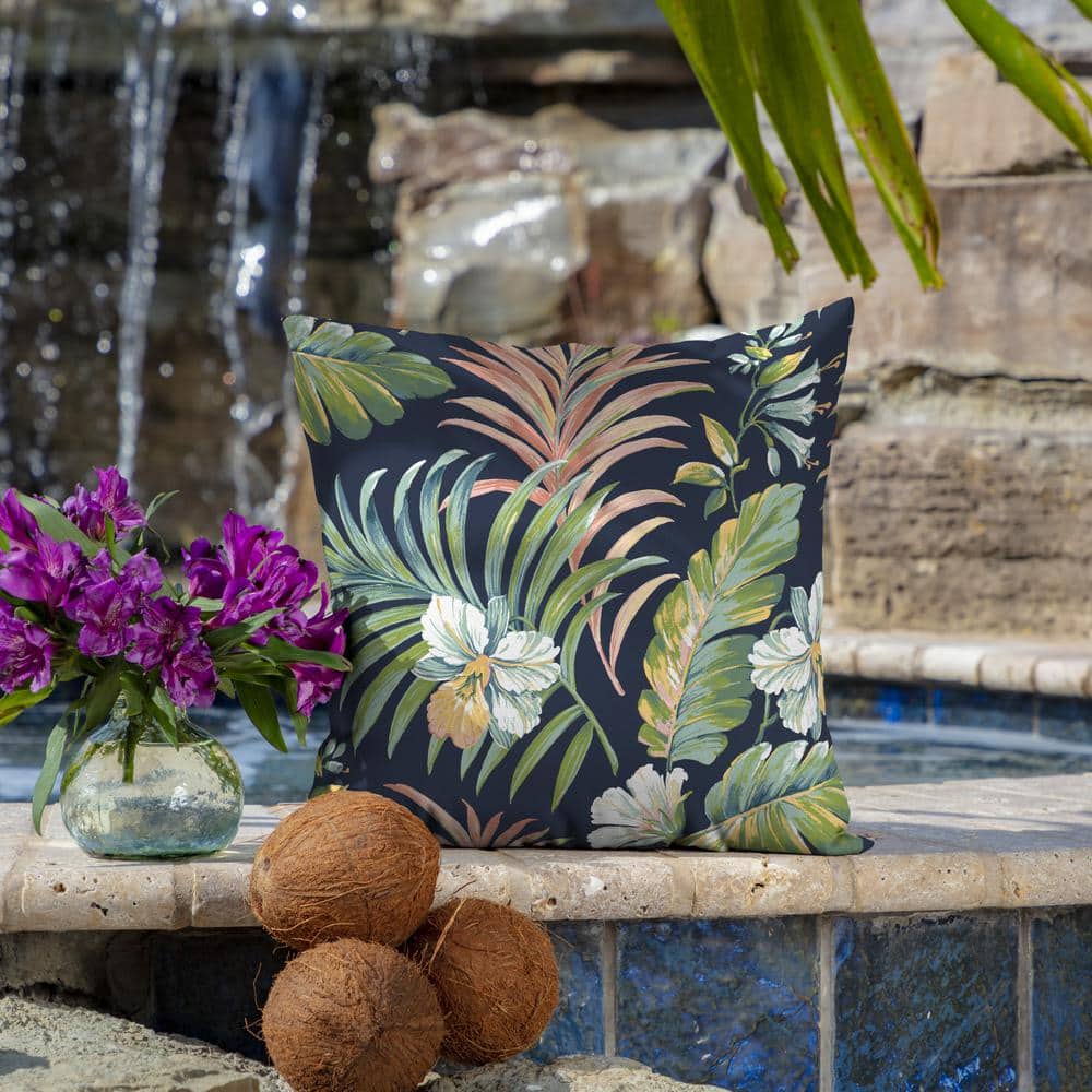 Simone Blue Tropical Outdoor Square Pillow Set with Polyester Fill