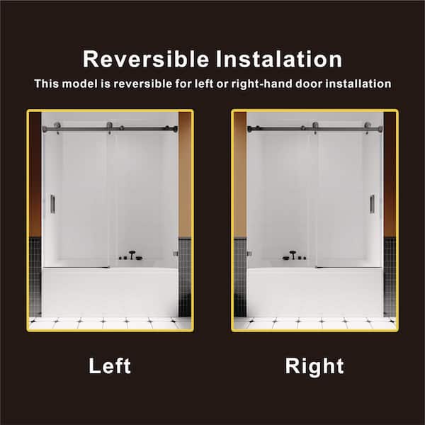 UKS05 56 to 60 in. W x 66 in. H Sliding Frameless Bathtub Door in Stainless Steel with EnduroShield SGCC Clear Glass