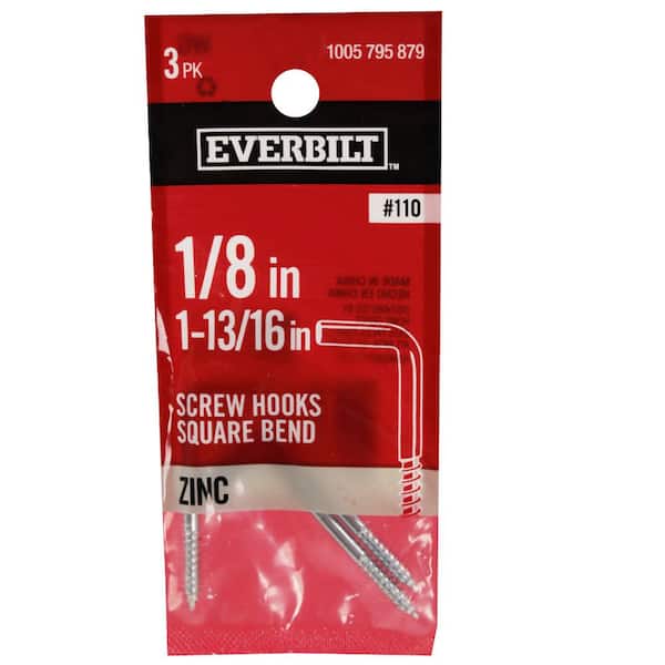 Everbilt 1/8 in. x 1-13/16 in. Zinc Screw Hook (3-Piece)