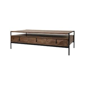 Glenn 55 in. Dark Brown Large Rectangle Wood Coffee Table with 3-Drawers