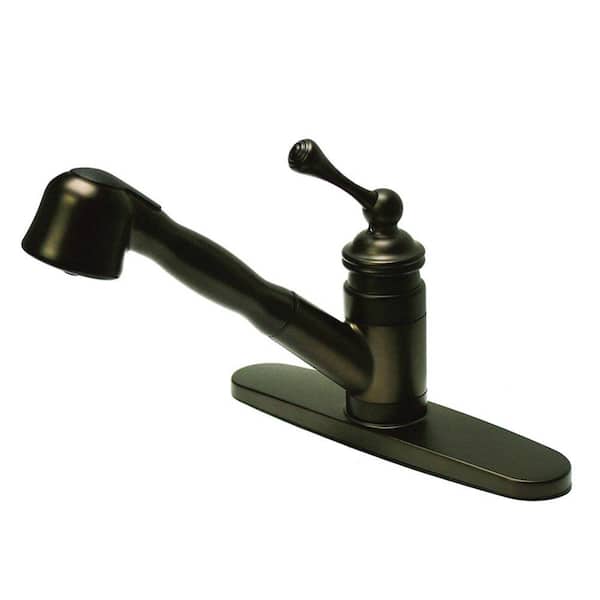 Kingston Brass Vintage Single-Handle Deck Mount Pull Out Sprayer Kitchen Faucet with Deck Plate Included in Oil Rubbed Bronze
