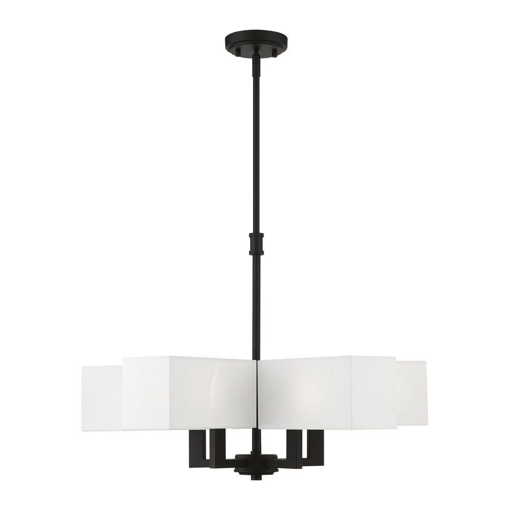 Satin Brass and Black 5-Light Chandelier with Fabric Shades