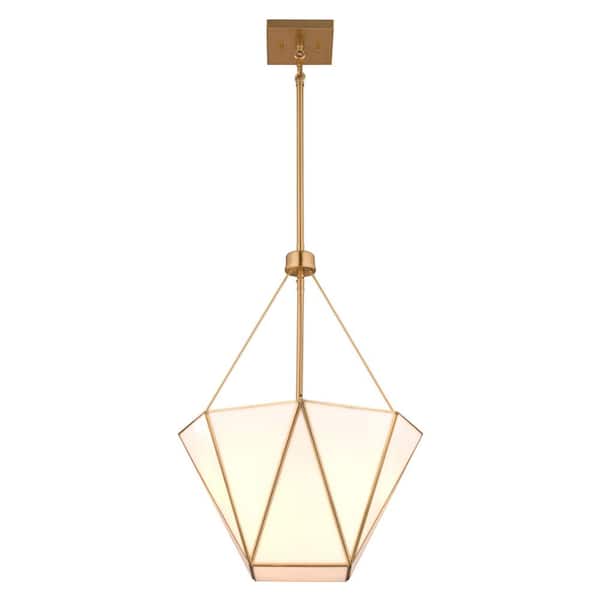 Burnett 3-Light Brass Mid-Century Modern Pendant, White Opal Tiffany Glass Shade, Hanging Ceiling Dining Room Fixture