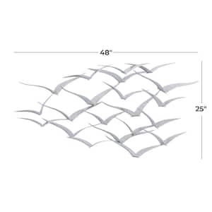 48 in. x  25 in. Metal Silver Flying Flock Of Bird Wall Decor