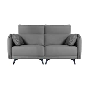 64.76 in. Faux Leather, 2 Seater Loveseat Couch with Headrests, Small Sofa Set for Living Room in Gray