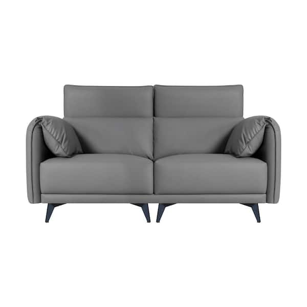 HOMESTOCK 64.76 in. Faux Leather, 2 Seater Loveseat Couch with Headrests, Small Sofa Set for Living Room in Gray
