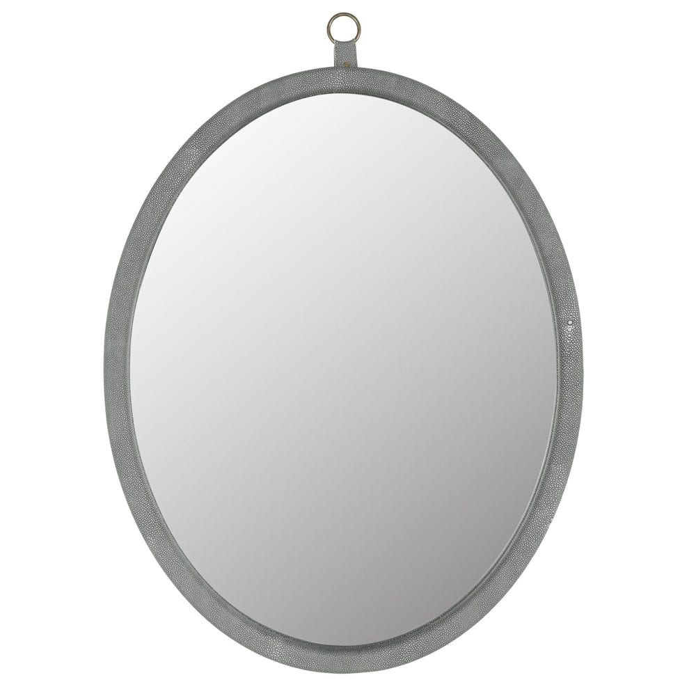 24 in. W x 30 in. H Oval PU Covered MDF Framed Wall Bathroom Vanity Mirror 