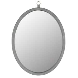 24 in. W x 30 in. H Oval PU Covered MDF Framed Wall Bathroom Vanity Mirror in Gray
