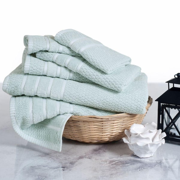 Lavish Home 100% Cotton Rice Weave 6 Piece Towel Set - Seafoam