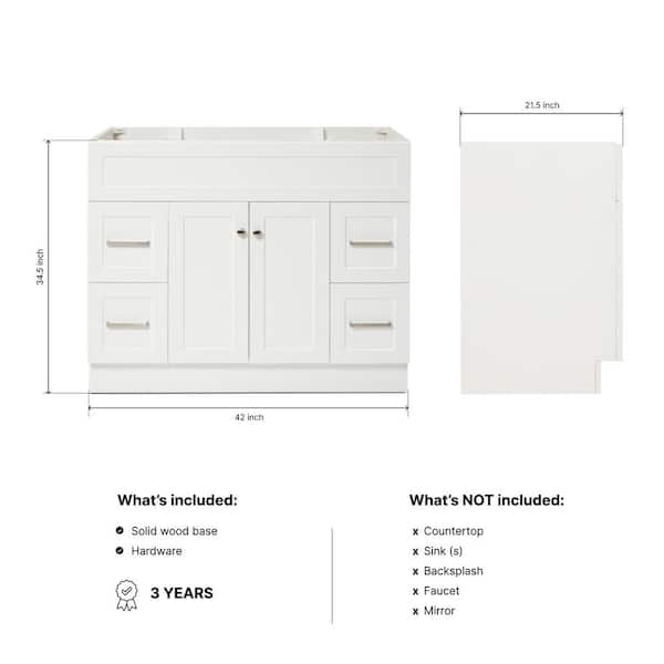 Hamlet 42 in. W x 21.5 in. D x 34.5 in. H Freestanding Bath Vanity Cabinet Only in White