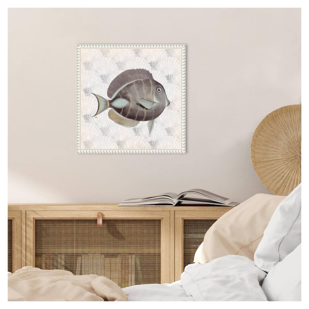 Neutral Vintage Fish Canvas Wall Art with Beaded Frame