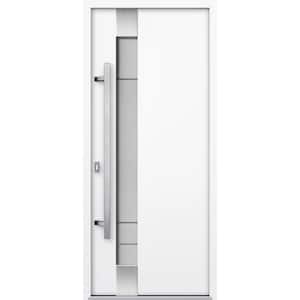 1713 36 in. x 80 in. Right-Hand/Inswing Frosted Glass White Enamel Steel Prehung Front Door with Hardware