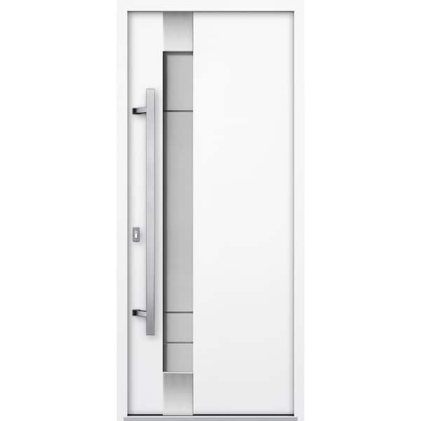 VDOMDOORS 1713 36 in. x 80 in. Right-Hand/Inswing Frosted Glass White Enamel Steel Prehung Front Door with Hardware