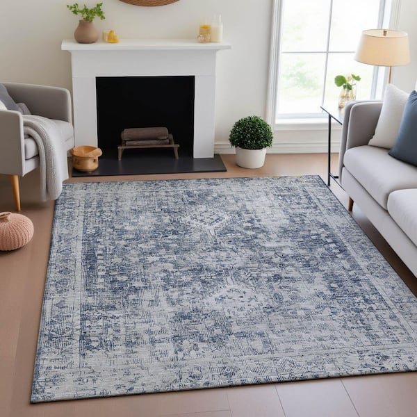 Mayfield Premium Machine Washable Abstract AMF1229 Navy 10 ft. x 14 ft. Area Rug