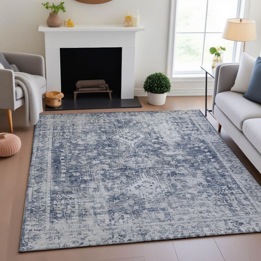 Mayfield Premium Machine Washable Abstract AMF1229 Navy 3 ft. x 5 ft. Area Rug price history on PriceWatchPro