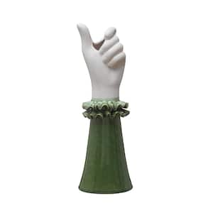 Stoneware Hand Vase with Ruffled Shirt Sleeve, Green and White