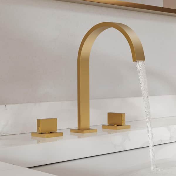 SerenityStream High Arc 8 in. Widespread Double Handle Bathroom Faucet in Brushed Gold Drain Included