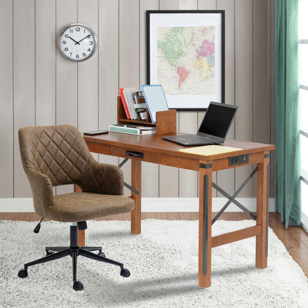 Brown Faux Leather Swivel Executive Office Chair