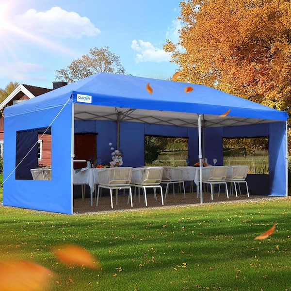 AFAIF 10 ft. x 20 ft. Pop Up Canopy with 6 Sidewalls Easy Up Canopy Tent Instant Shelter with Windows for Outdoor-Royal BlUe