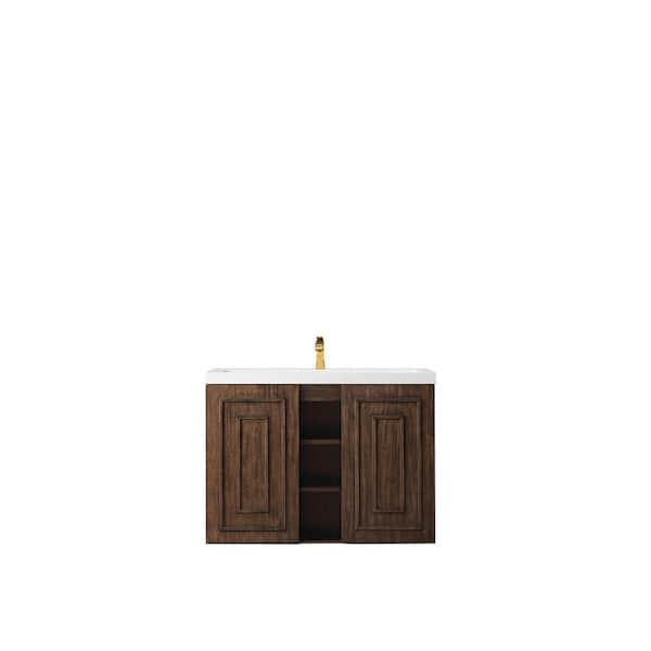 James Martin Vanities Alicante' 39.4 in. W x 15.6 in. D x 29.4 in. H Bathroom Vanity in Mid Century Acacia with White Glossy Resin Top