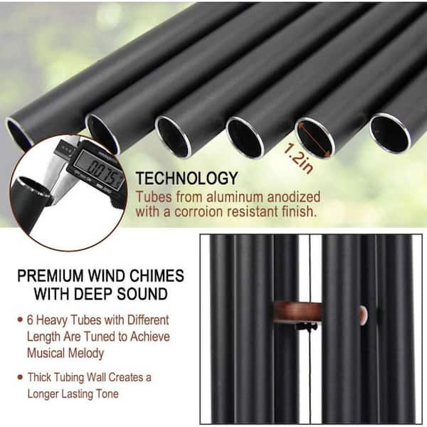 44 in. Black Outdoor Large Deep Sound Wind Chime, Memorial Wind Chime with  6 Heavy-Duty Tubes B087N4GF7R - The Home Depot