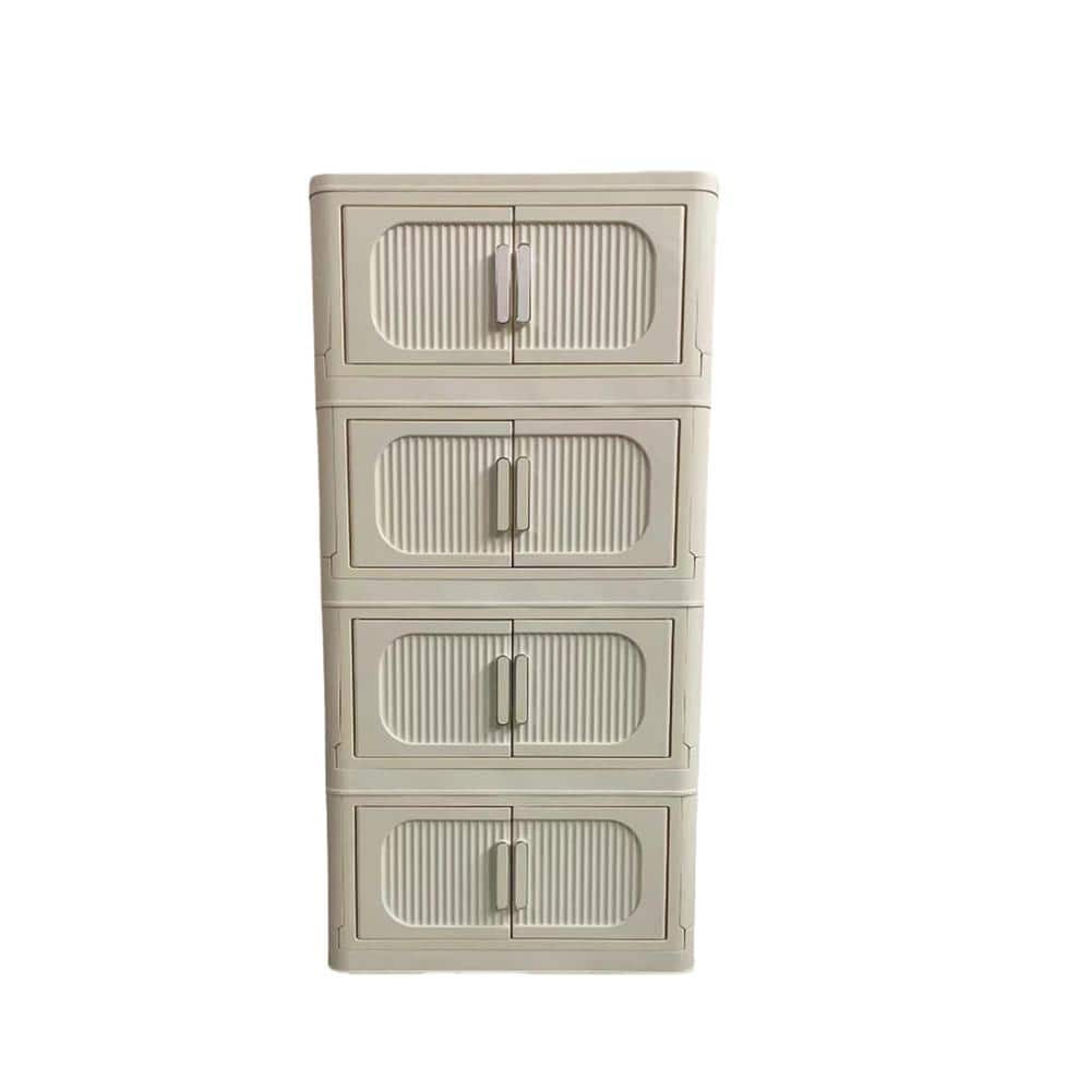 40.5 in. H Cream White Plastic Foldable Storage Bins 4-Tier Clothes Closet 