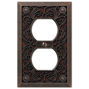 Filigree 1 Gang Duplex Metal Wall Plate - Aged Bronze