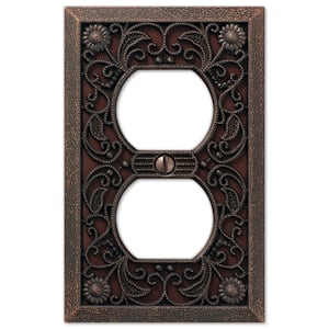 Filigree Aged Bronze 1-Gang Duplex Outlet Metal Wall Plate (4-Pack)