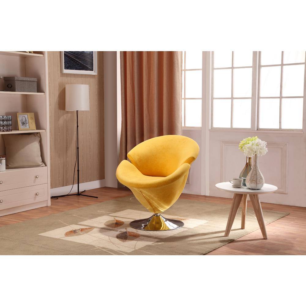 Blossom-Inspired Yellow Velvet Swivel Barrel Chair