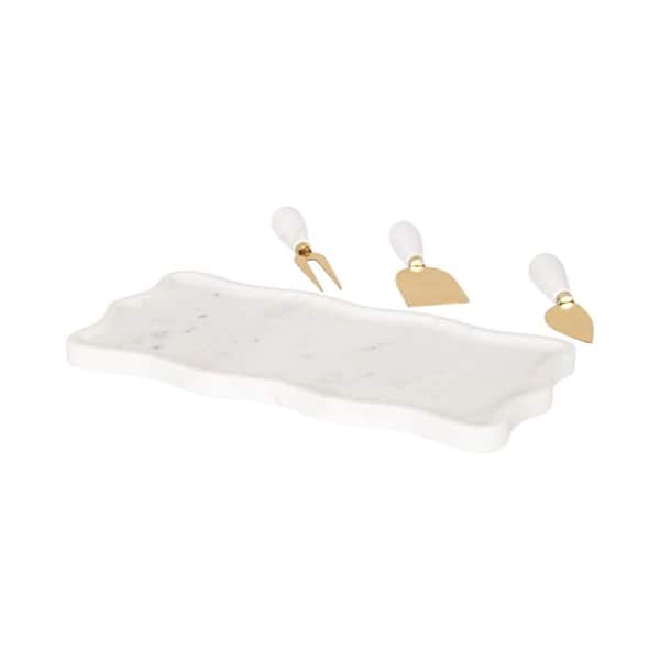 Waylock 14 in. W x 1 in. H x 7 in. D Irregular White/Gold Stone Decorative Serving Tray