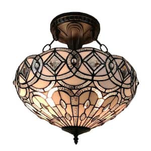 2-Light Tiffany Style Floral White Hanging Pendant Lamp